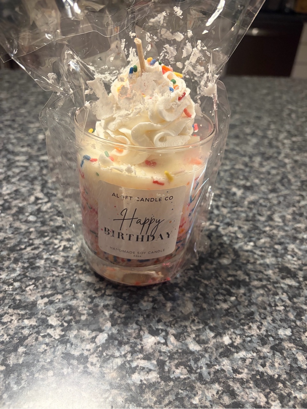 Hand-Poured Birthday Cupcake Candle — Cream with Multicolor Sprinkles
